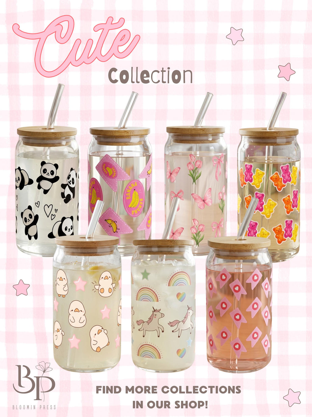 Bananas 16 oz Glass Tumbler  Bamboo Lid and Straw - Fun Cups - Back to School