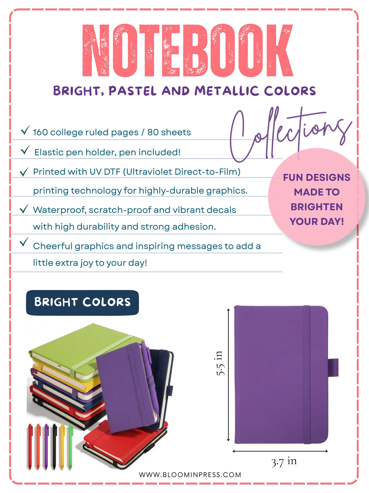 BFF hardcover purple notebook and pen - Gifts for friends - Girly stationery - Coquette