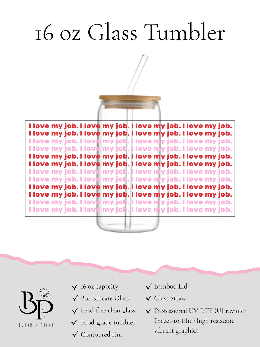 Funny 16 oz Glass Tumbler with Bamboo Lid and Straw - Office - Coworker gift - Sarcasm