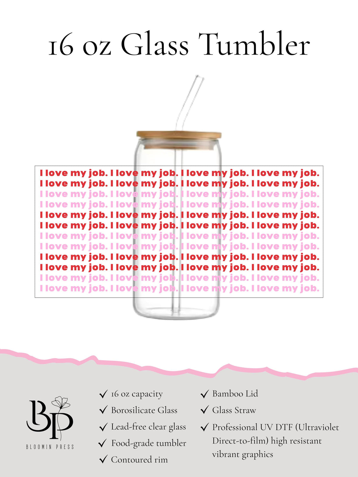 Funny 16 oz Glass Tumbler with Bamboo Lid and Straw - Office - Coworker gift - Sarcasm