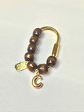 Golden Carabiner Bag Charm with Wooden Beads and Letter C – Latte Collection Accessory