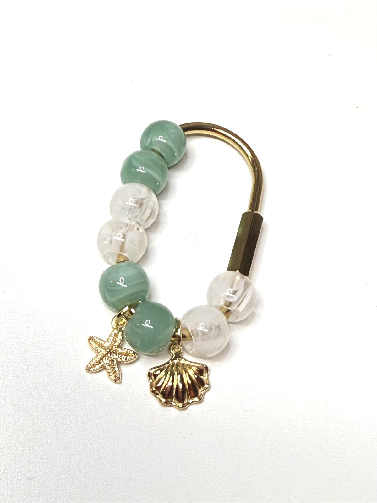 Golden Carabiner Bag Charm – Beaded, Starfish, Seashell, Ocean Travel Accessory