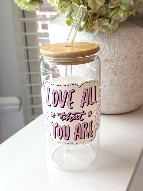16 oz Glass Tumbler with Bamboo Lid and Straw - Custom cup - Feel good gifts