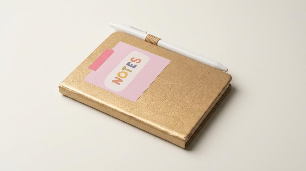Metallic Gold Vegan Leather Notebook with Pen Set - Stationery