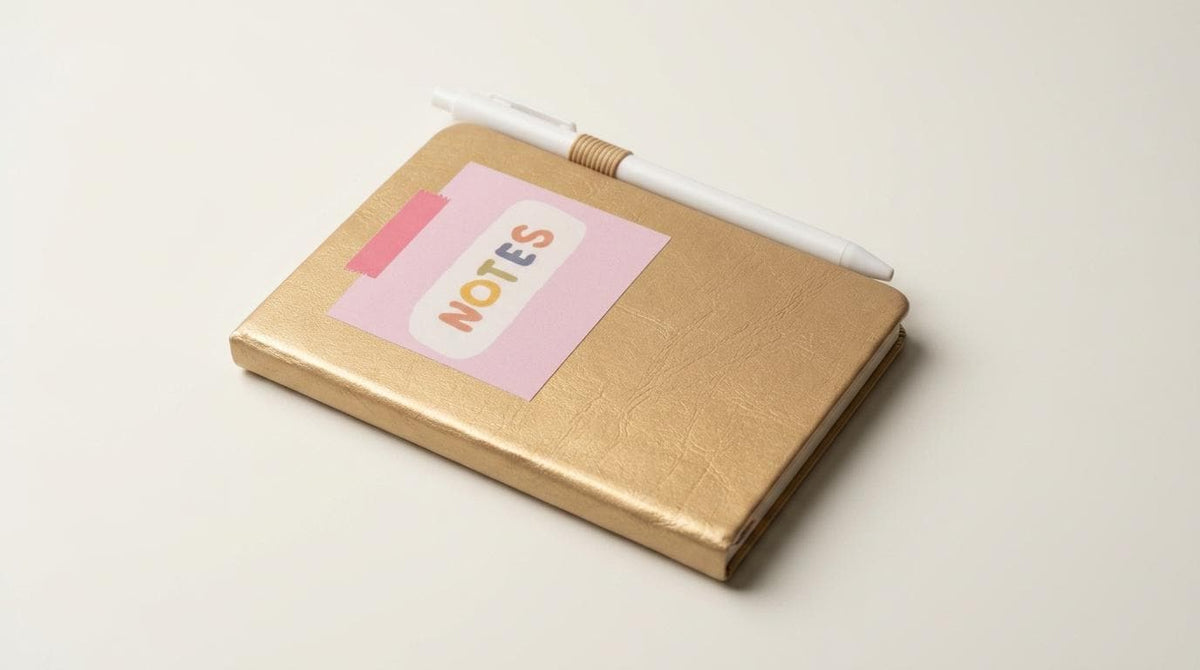 Metallic Gold Vegan Leather Notebook with Pen Set - Stationery