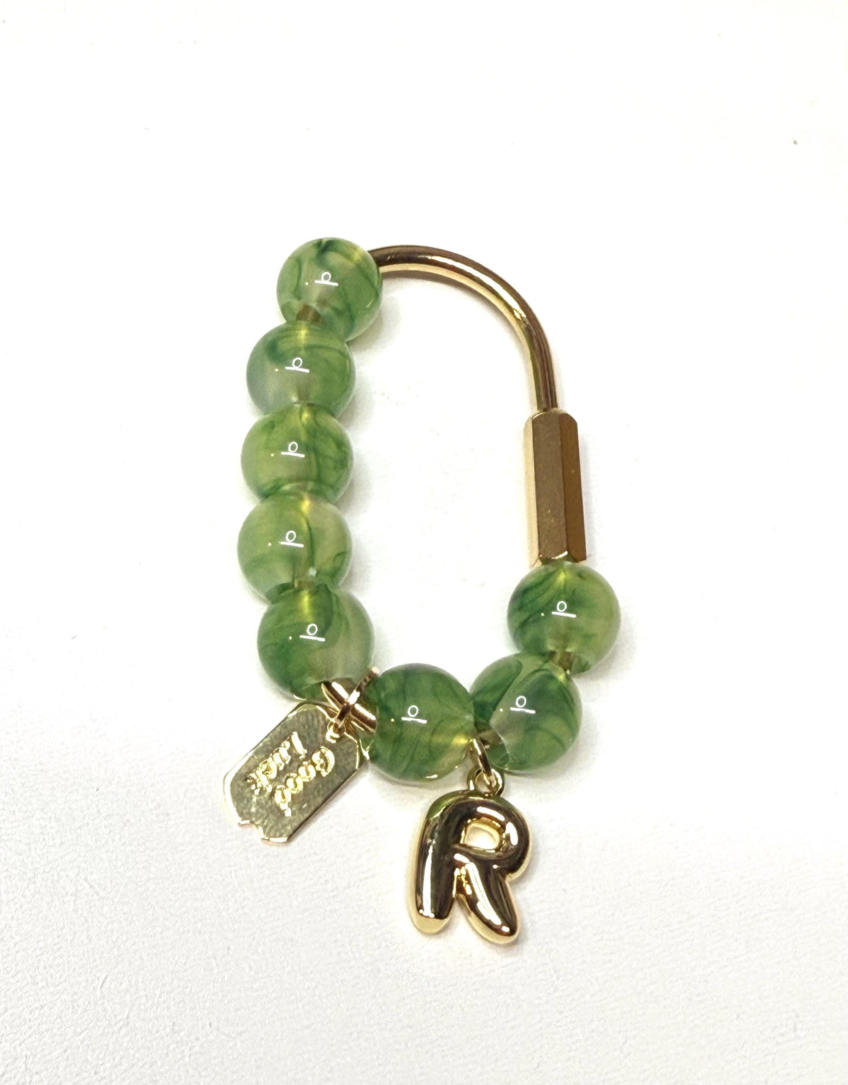 Puffy letter "R" beaded carabiner bag charm - Initial charms - Handbag accessories - Name gifts