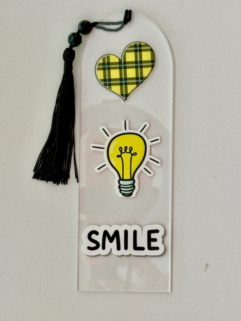 Positivity Acrylic Bookmark with UV DTF Design, Tassel & Beads - Empowering Gift