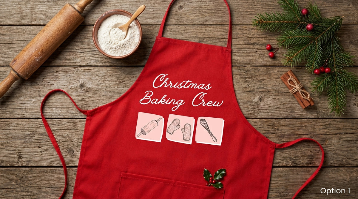 Christmas Holiday Apron - Matching Red Apron Adult and Kid - Cookie Baking Crew