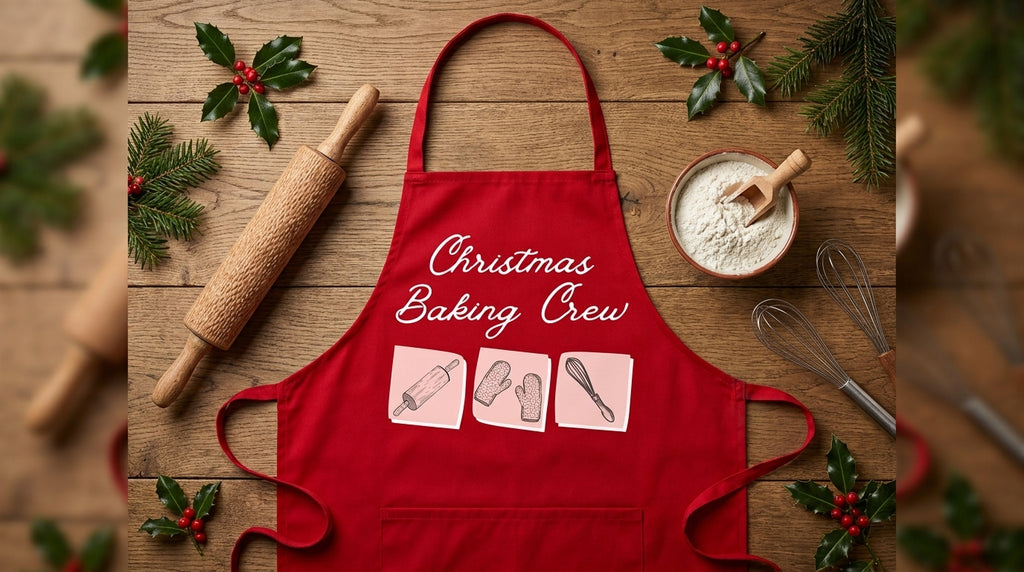 Christmas Holiday Apron - Matching Red Apron Adult and Kid - Cookie Baking Crew