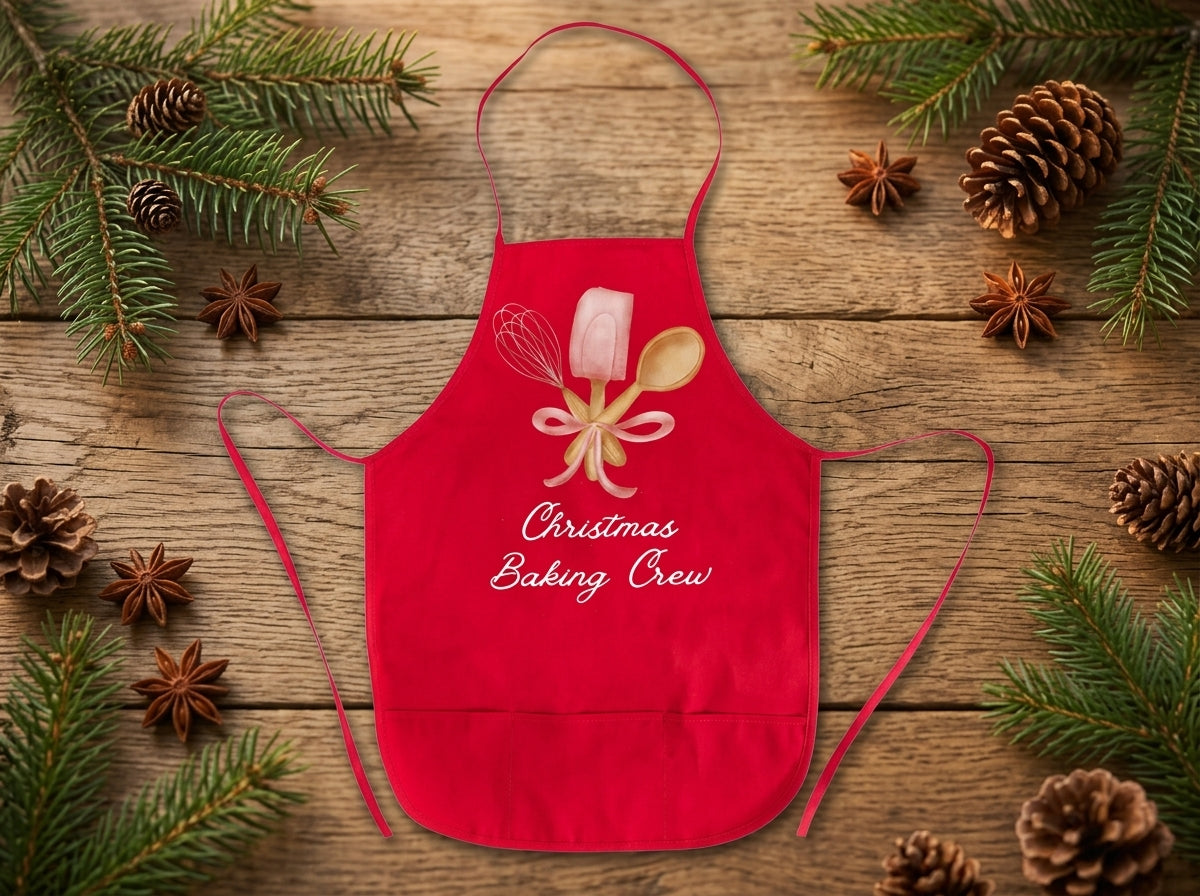 Red Holiday Apron - Matching Apron Adult and Child - Christmas Baking Crew