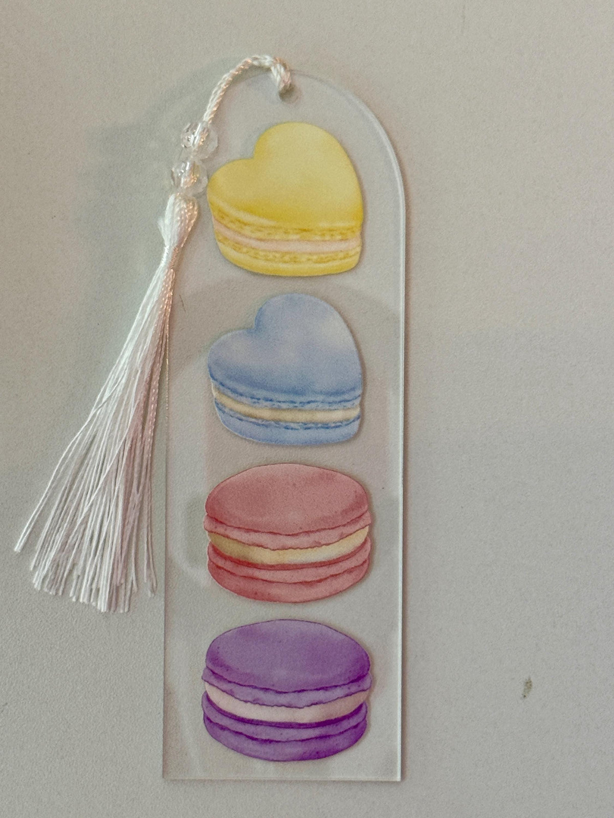 Acrylic Bookmark with UV DTF Design, Tassel & Beads - French Macaroons Design