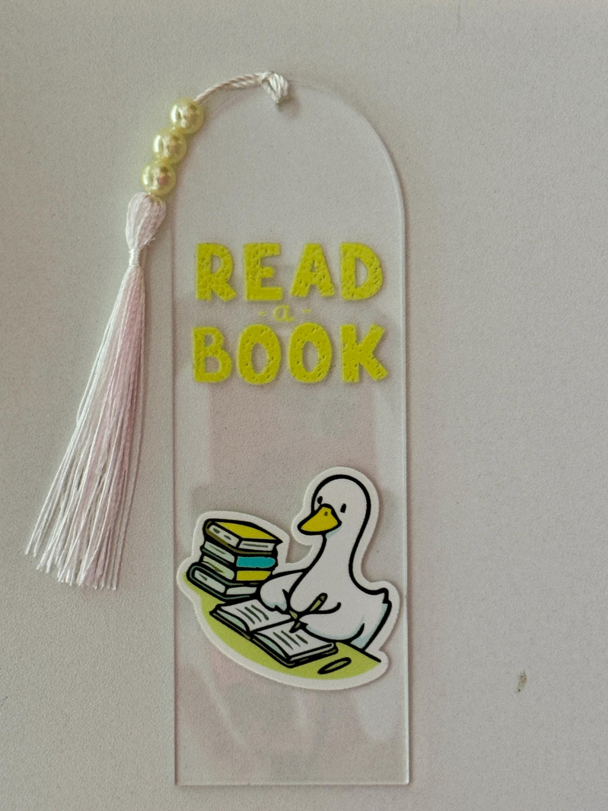 Read a Book - Acrylic Bookmark with UV DTF Design, Tassel & Beads - Duck