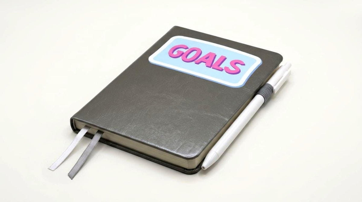 Metallic Silver Hardcover Notebook and Pen Set – "GOALS" Design, Journaling Stationery