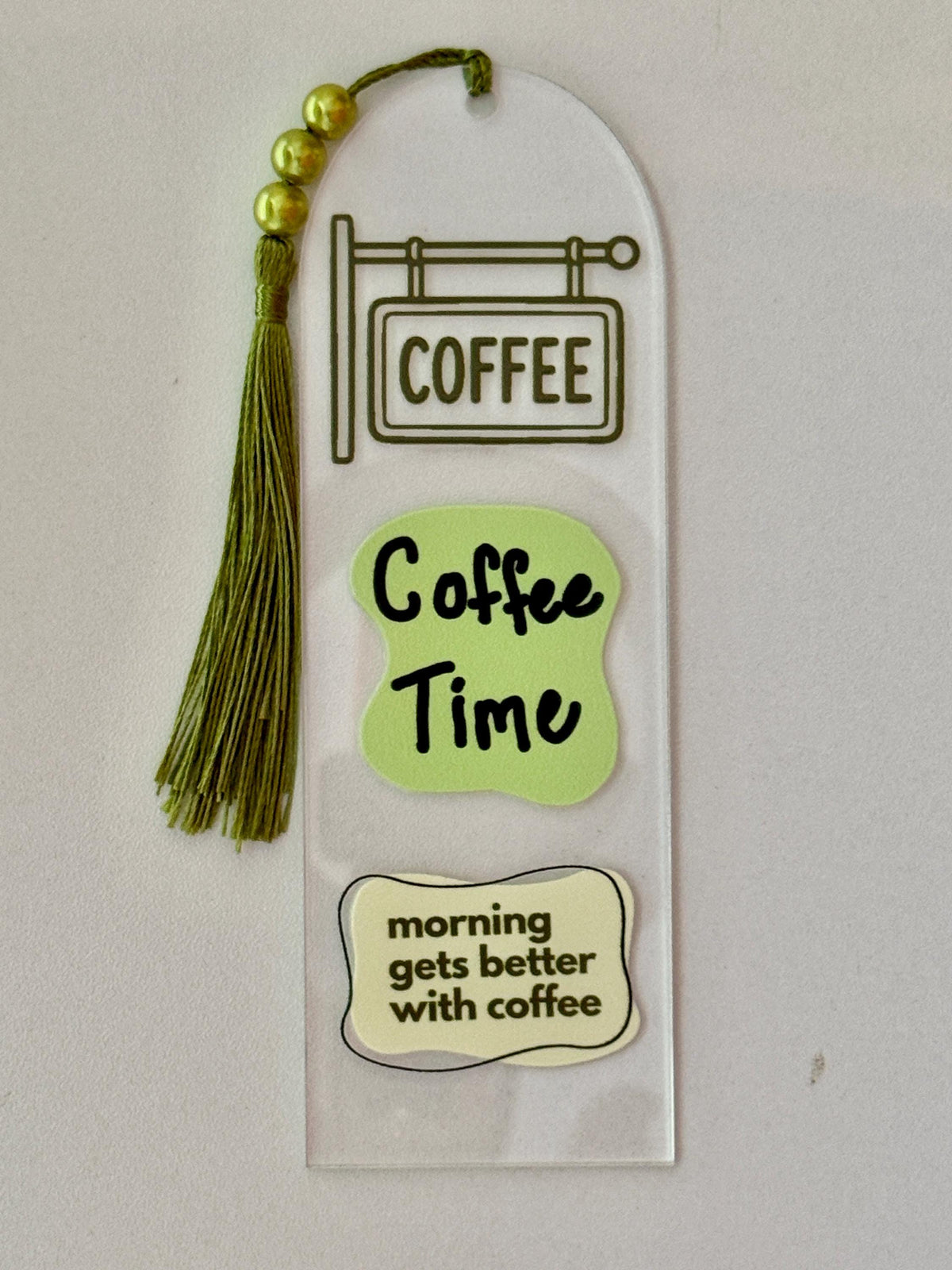 Coffee Time - Acrylic Bookmark with UV DTF Design, Tassel & Beads, Gift for Coffee Lovers