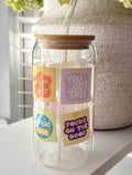 16 oz Glass Tumbler with Bamboo Lid with Straw - Graphic cup - Empowerment