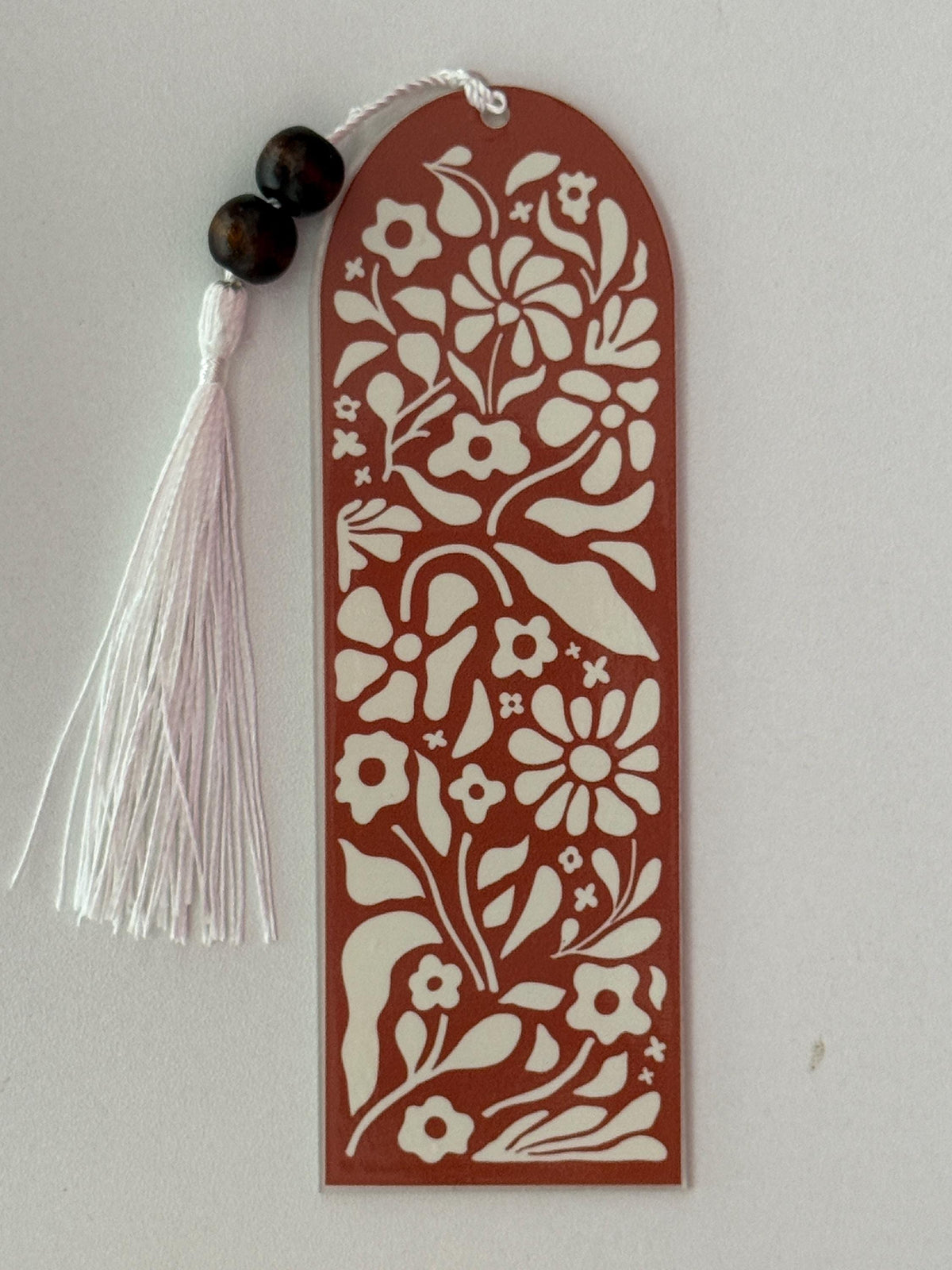 Neutral Tones Acrylic Bookmark with UV DTF Design, Tassel & Beads - Book Lovers Gift