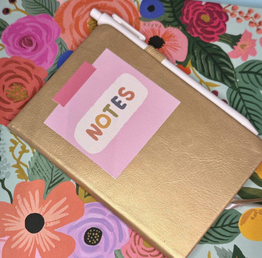 Metallic Gold Vegan Leather Notebook with Pen Set - Stationery