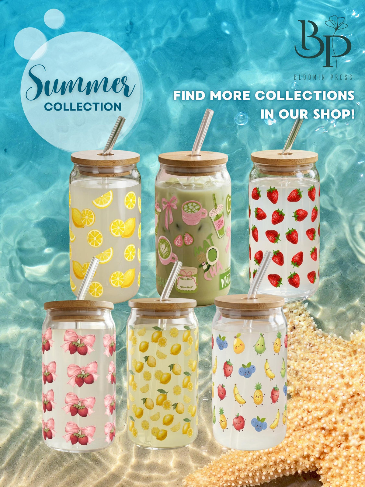 16 oz Glass Tumbler – Nautical Sailing Design with Bamboo Lid (Summer Collection)