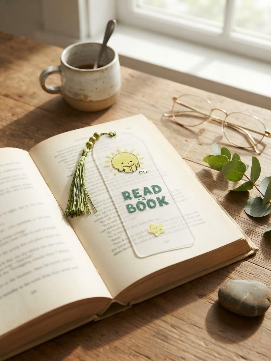 Read a Book - Acrylic Bookmark with UV DTF Design, Tassel & Beads - Book Lovers Gift