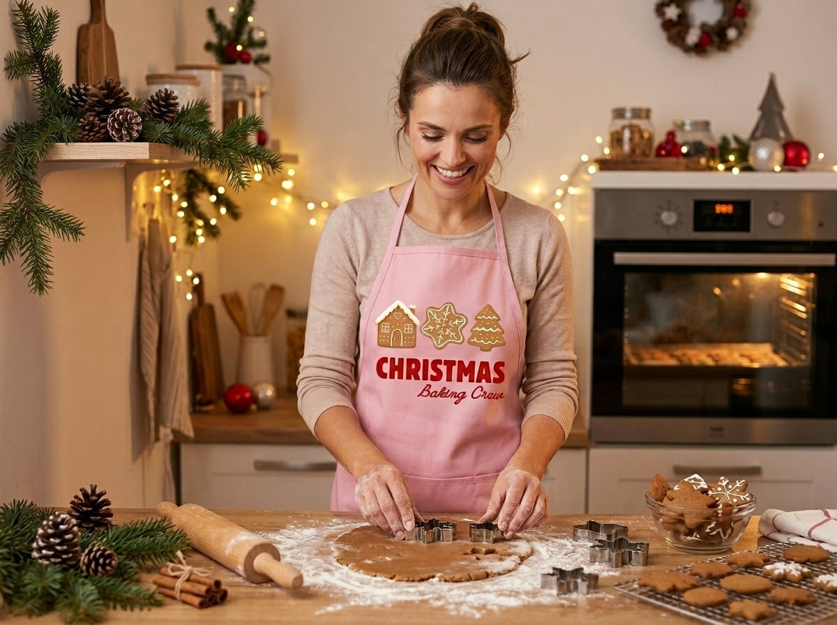 Pink Holiday Apron - Matching Apron Adult and Kid - Christmas Baking Crew