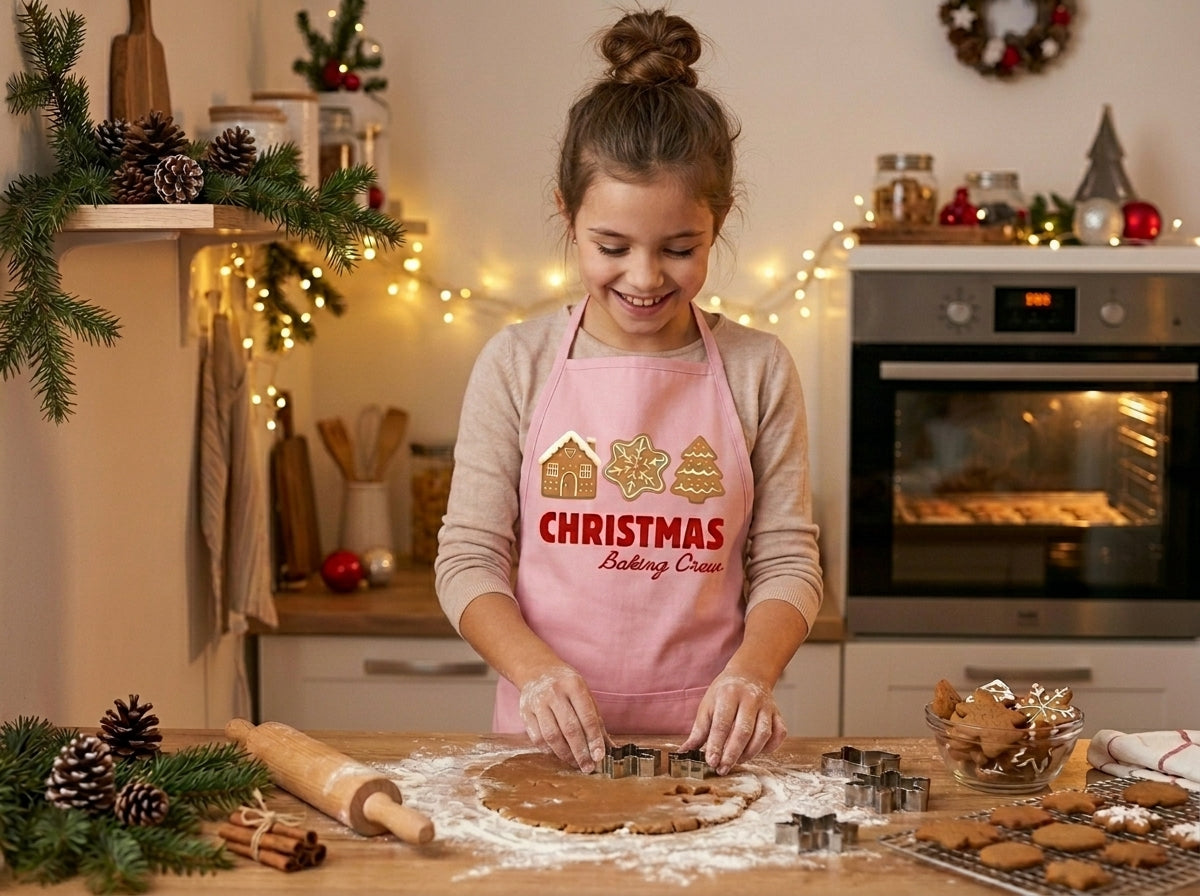 Pink Holiday Apron - Matching Apron Adult and Kid - Christmas Baking Crew