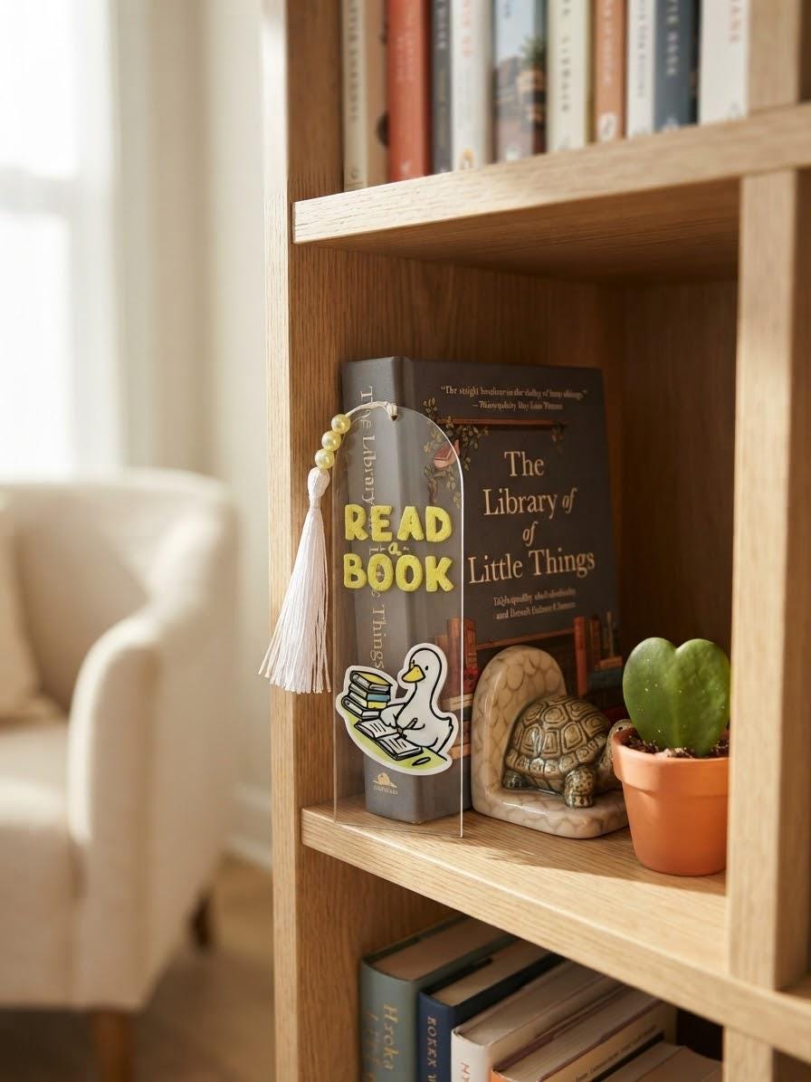 Read a Book - Acrylic Bookmark with UV DTF Design, Tassel & Beads - Duck