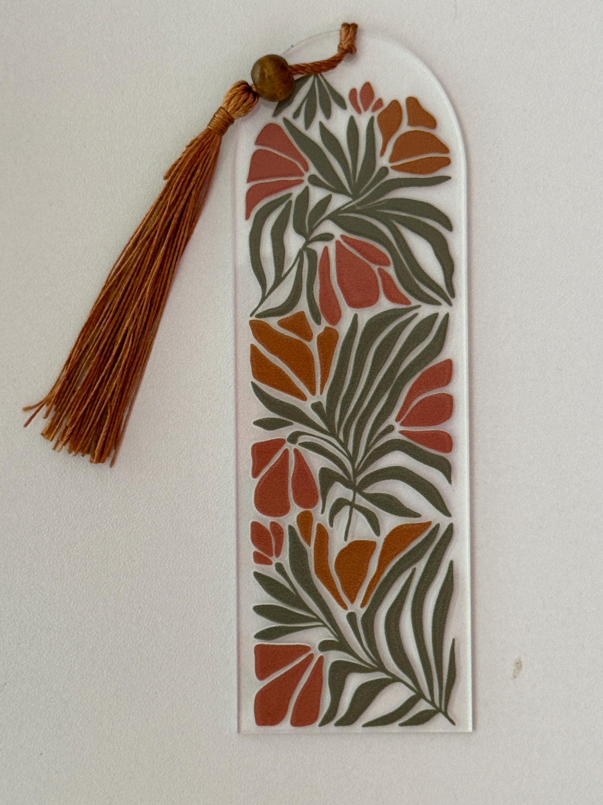 Earth tones Acrylic Bookmark with UV DTF Design, Tassel & Beads