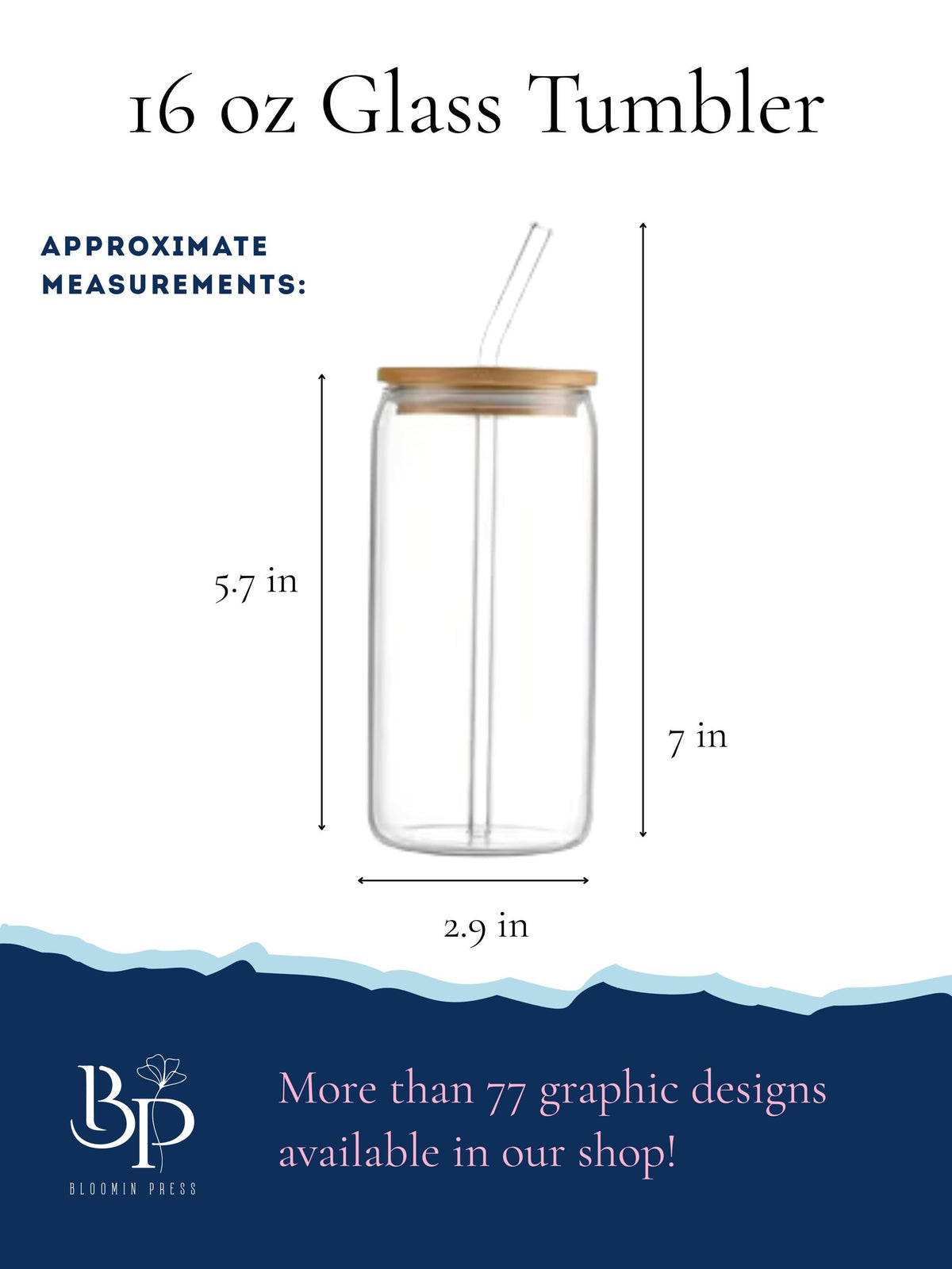 16 oz Glass Tumbler with Bamboo Lid and Straw - Book Lovers - Gift for Friend