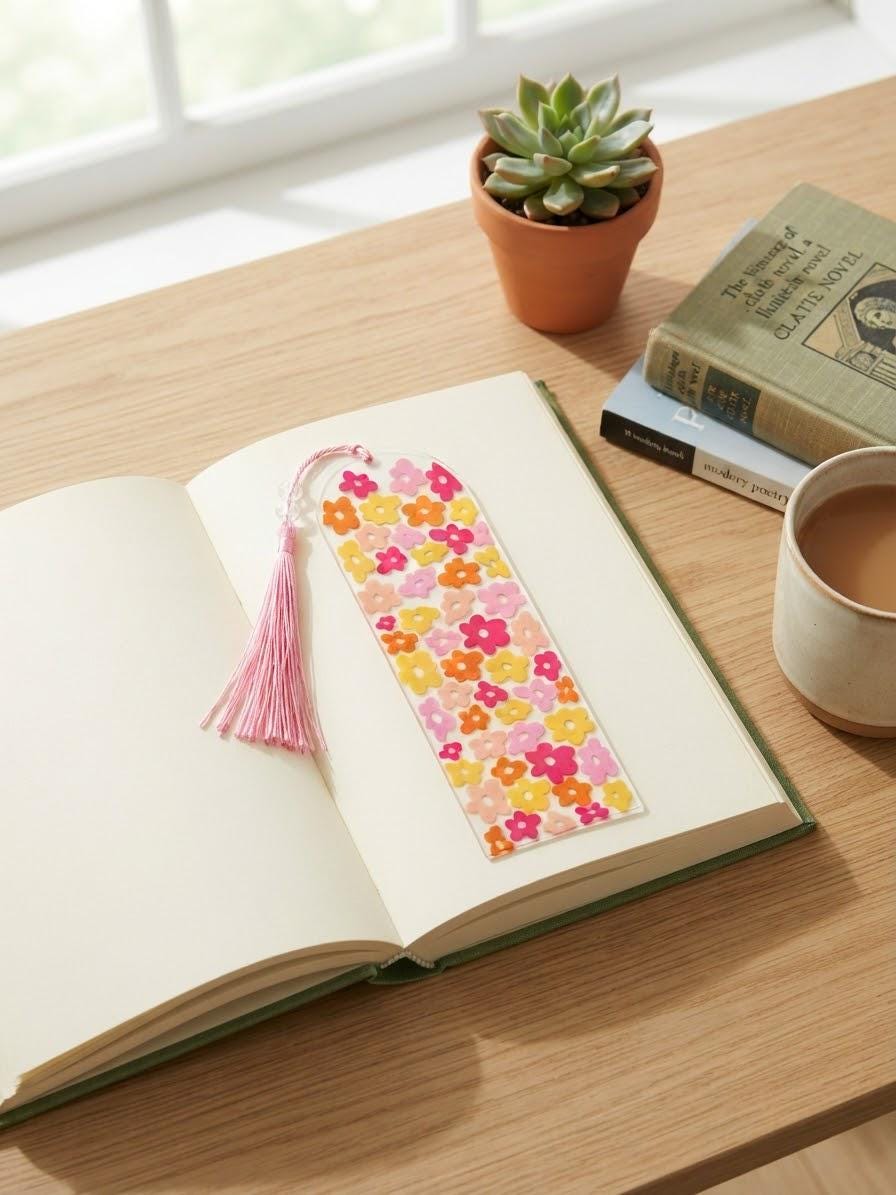Floral - Acrylic Bookmark with UV DTF Design, Tassel & Beads