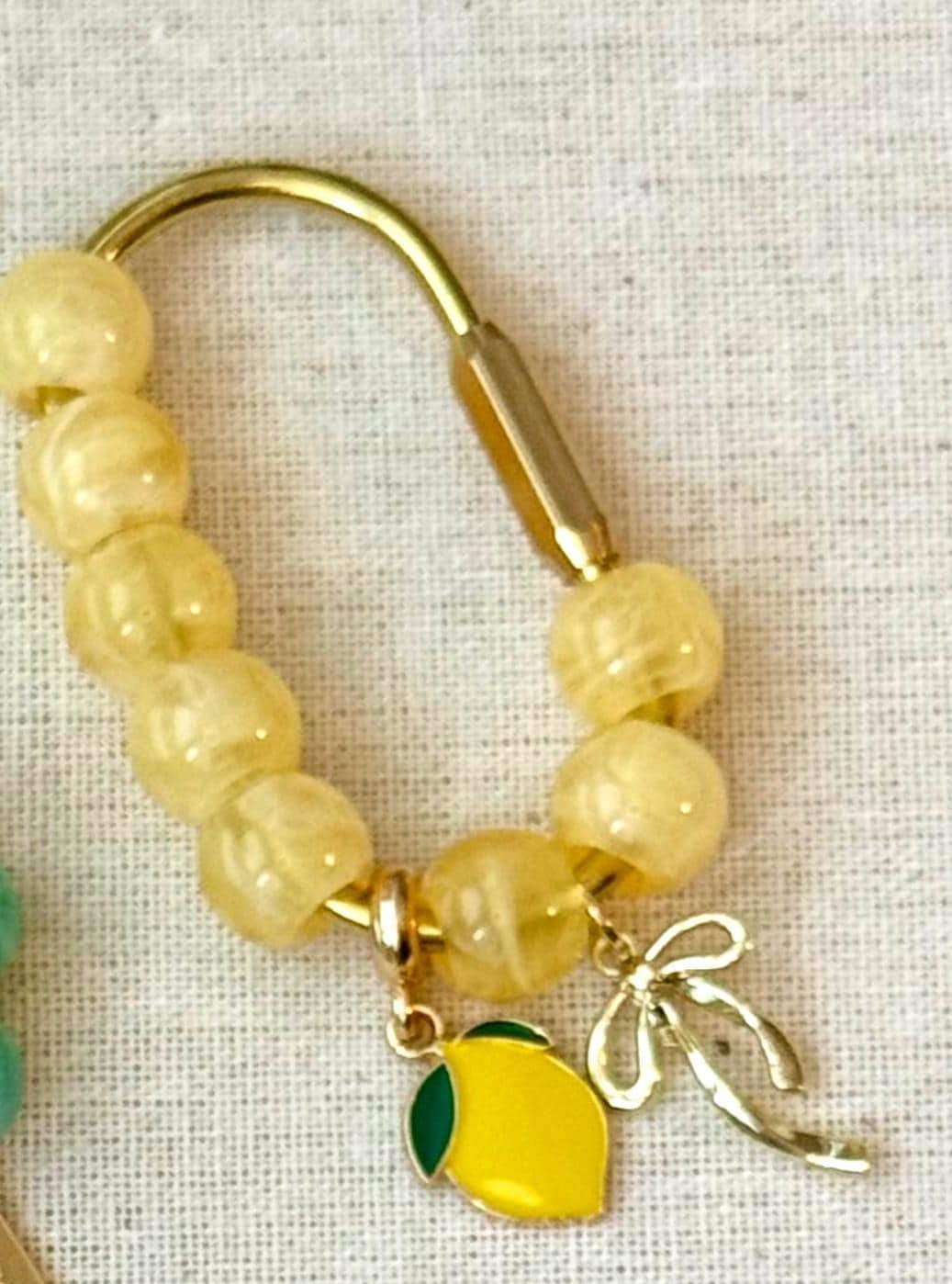 Beaded Lemon and Bow Carabiner Bag Charm – Golden Fruit Accessory