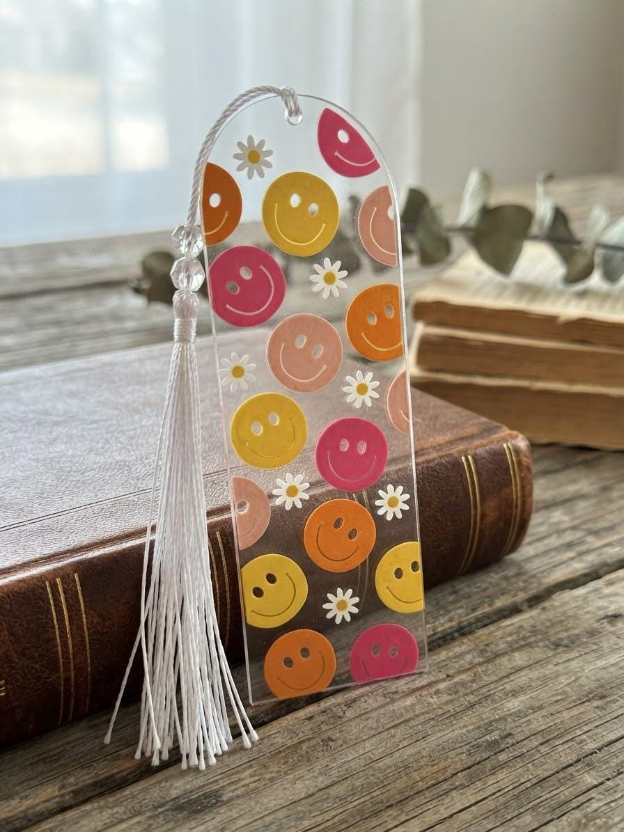 Positivity Acrylic Bookmark with UV DTF Design, Tassel & Beads - Book Lovers Gift
