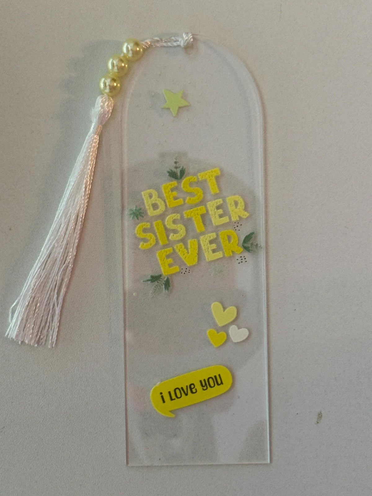 Sister - Acrylic Bookmark with UV DTF Design, Tassel & Beads