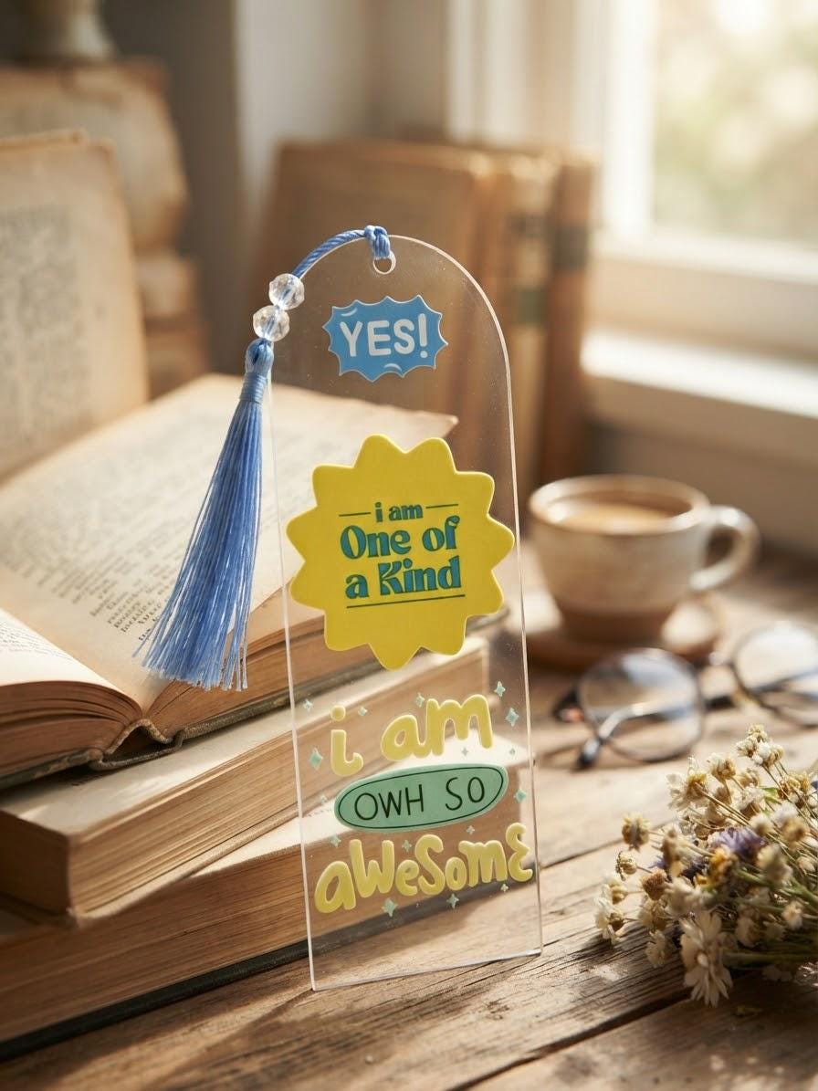 Positivity Acrylic Bookmark with UV DTF Design, Tassel & Beads - Empowering Gift