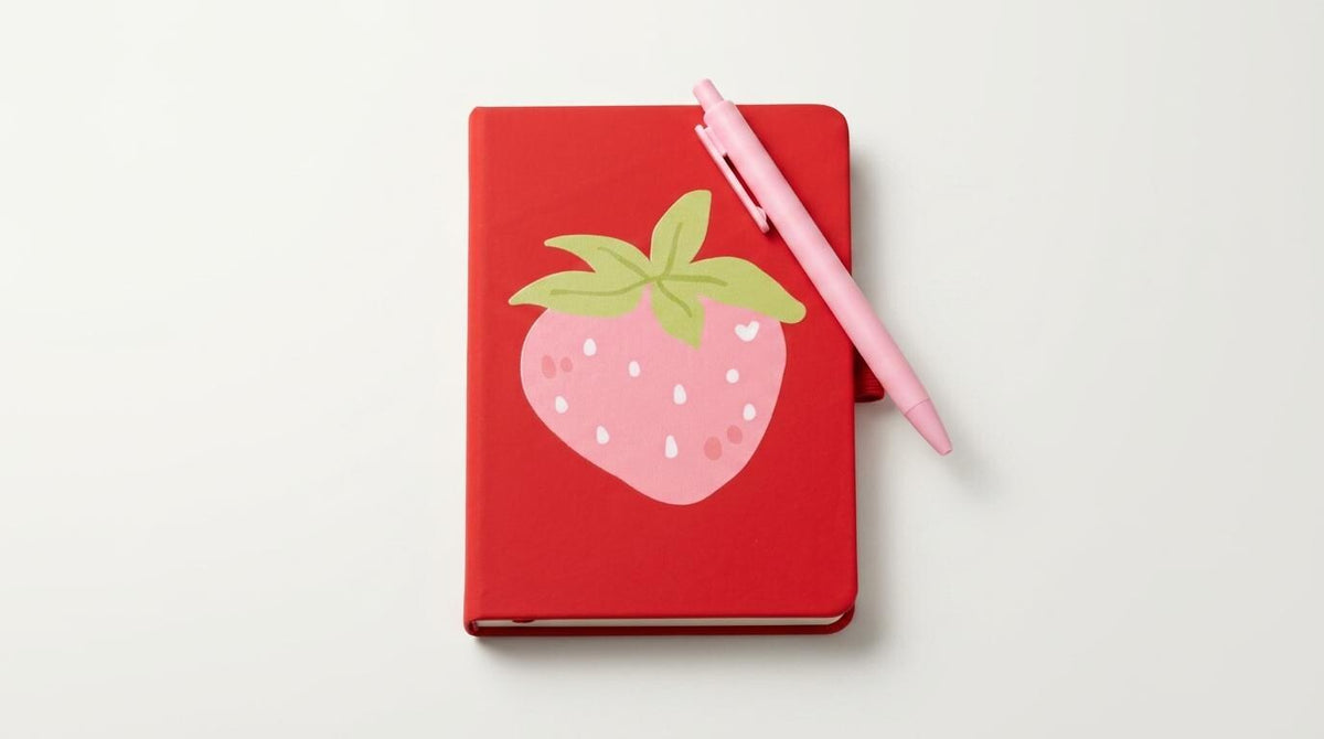Kawaii Hardcover Notebook with Pink Strawberry Design and Pen – Stationery Set