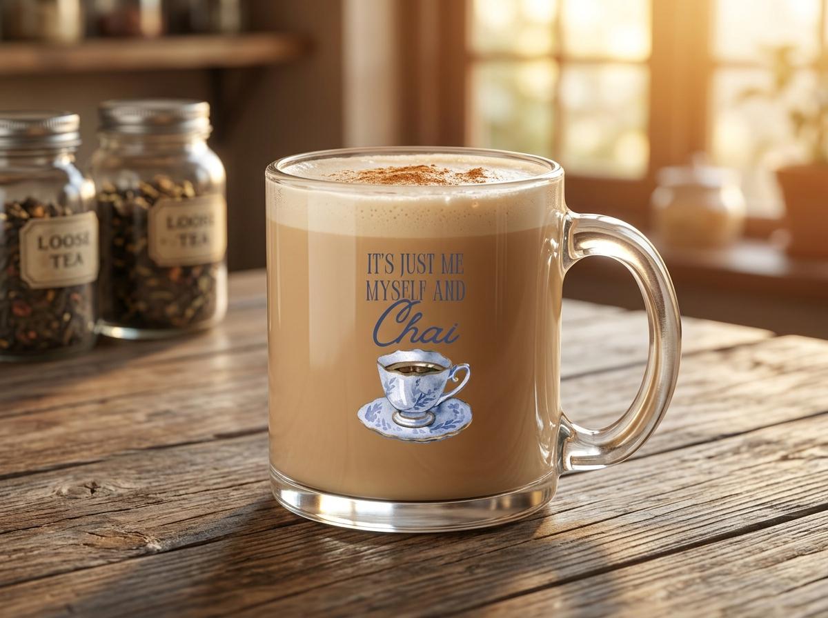 It's Just Me Myself And Chai – Glass Mug – 12 oz Cozy Beverage Cup