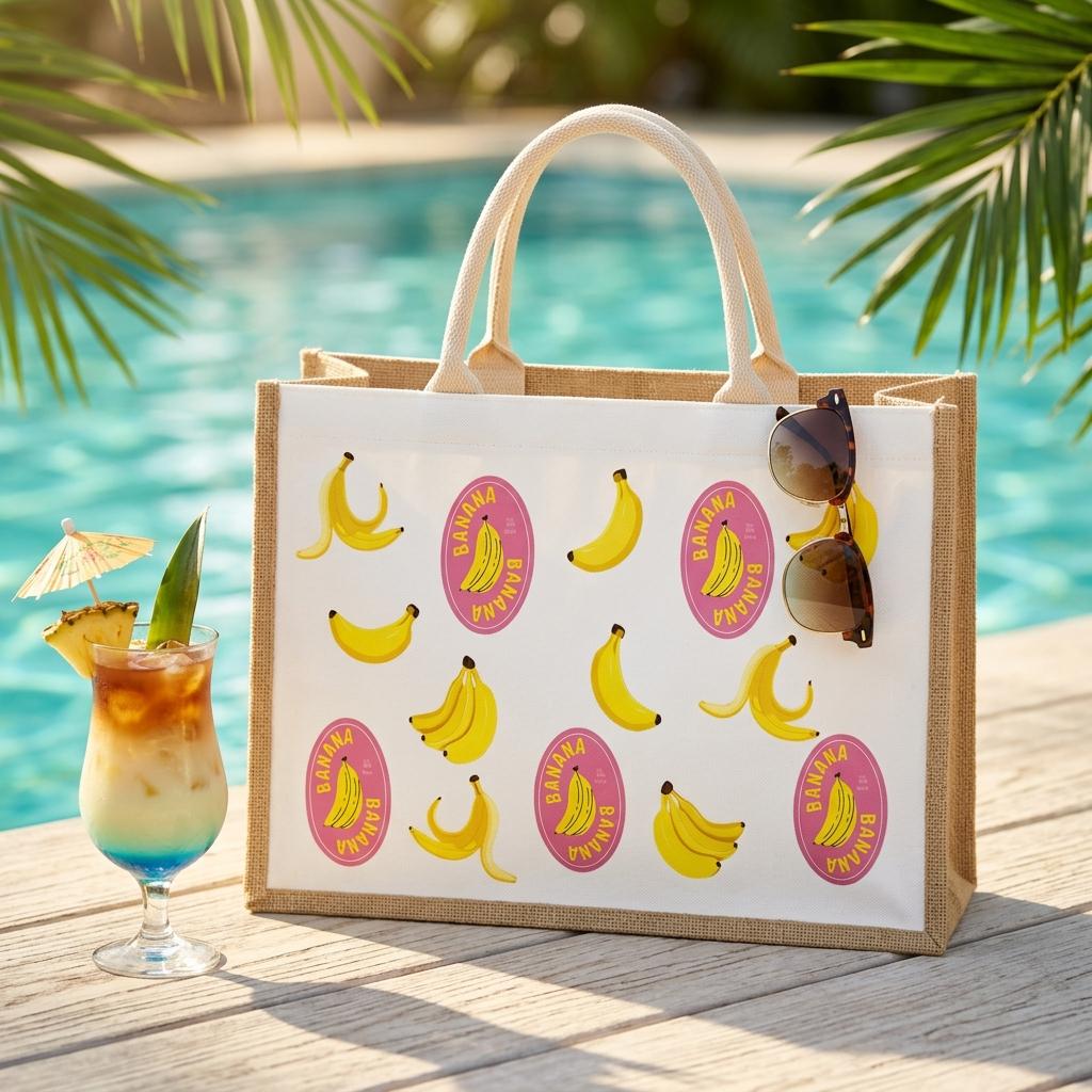Burlap Tote Bag, Water-resistant lined - For beach, pool, market days or everyday use