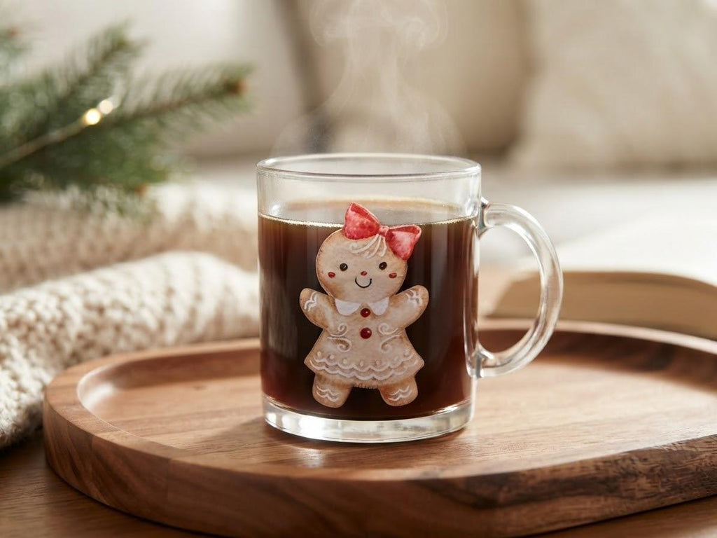 12 oz Glass Holiday Mug – Gingerbread Girl Design, Cozy Gift