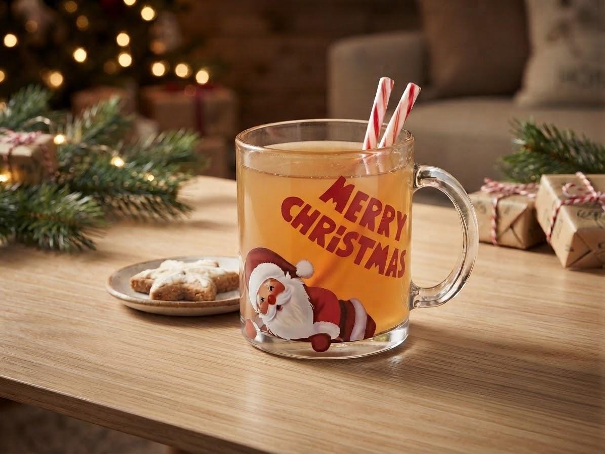 Christmas Santa Glass Mug – 12 oz Holiday Coffee Lovers Cup