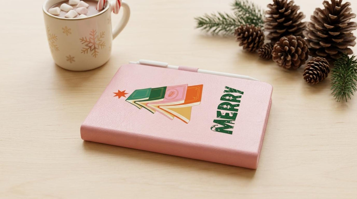 Christmas Hardcover Notebook with Pen Set – Soft Pink Vegan Leather - Book Lover Gift