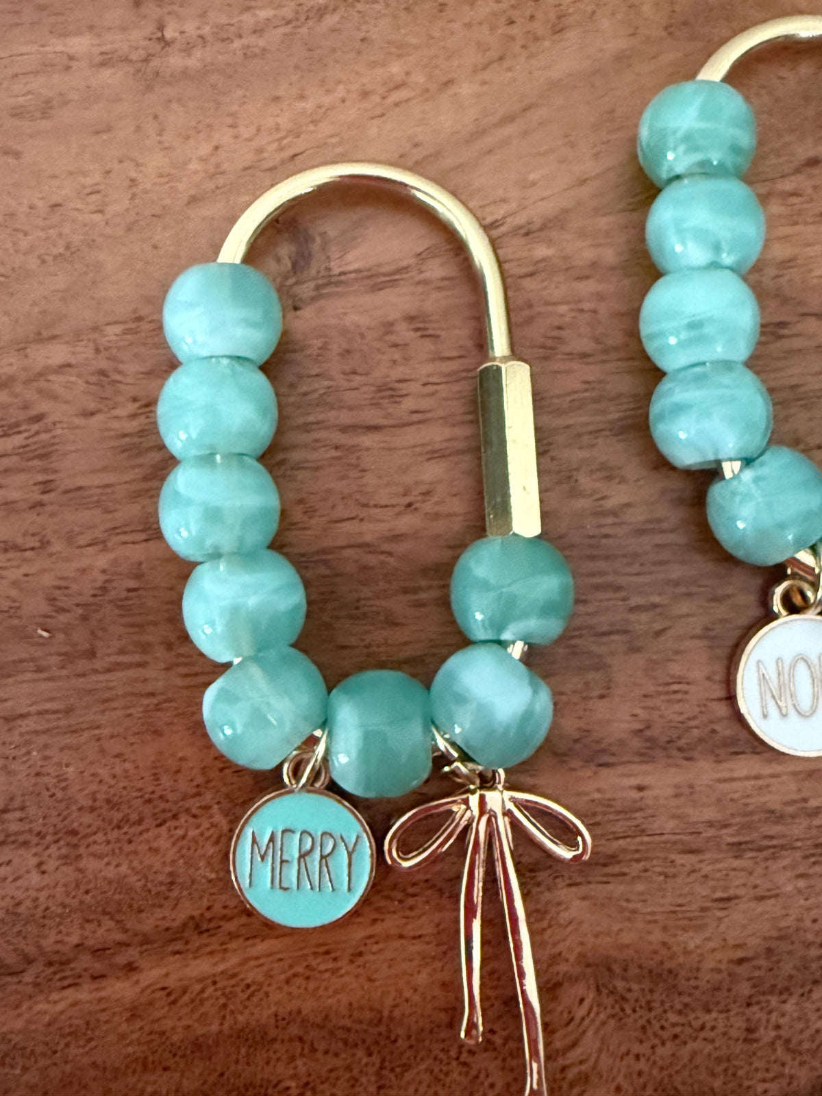 Holiday Bag Charm with Beads, Golden Bow and Festive Medallion - Stocking Stuffer Idea
