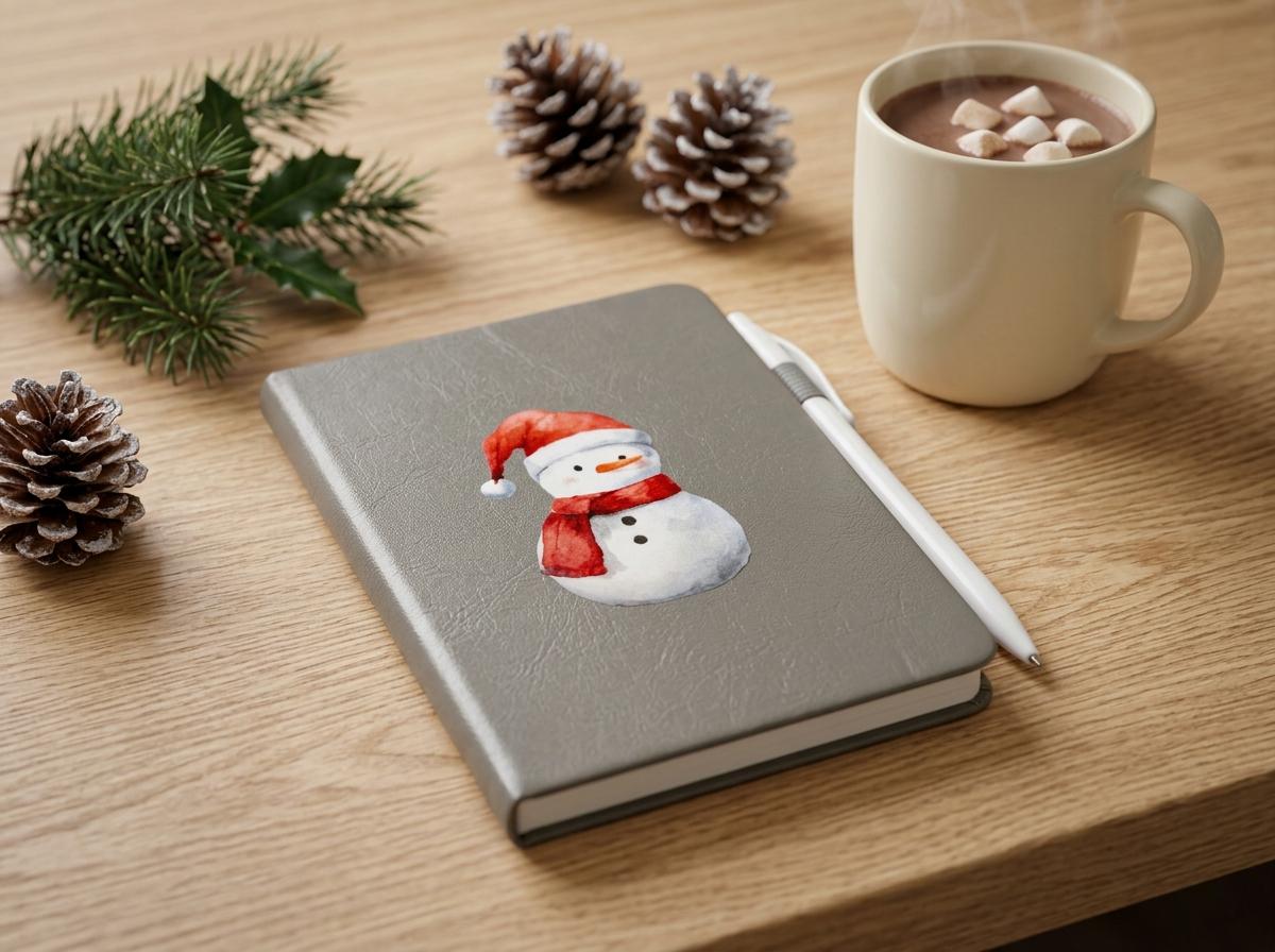 Christmas Hardcover Notebook with Pen Set – Silver Metallic Vegan Leather - Teacher Gift