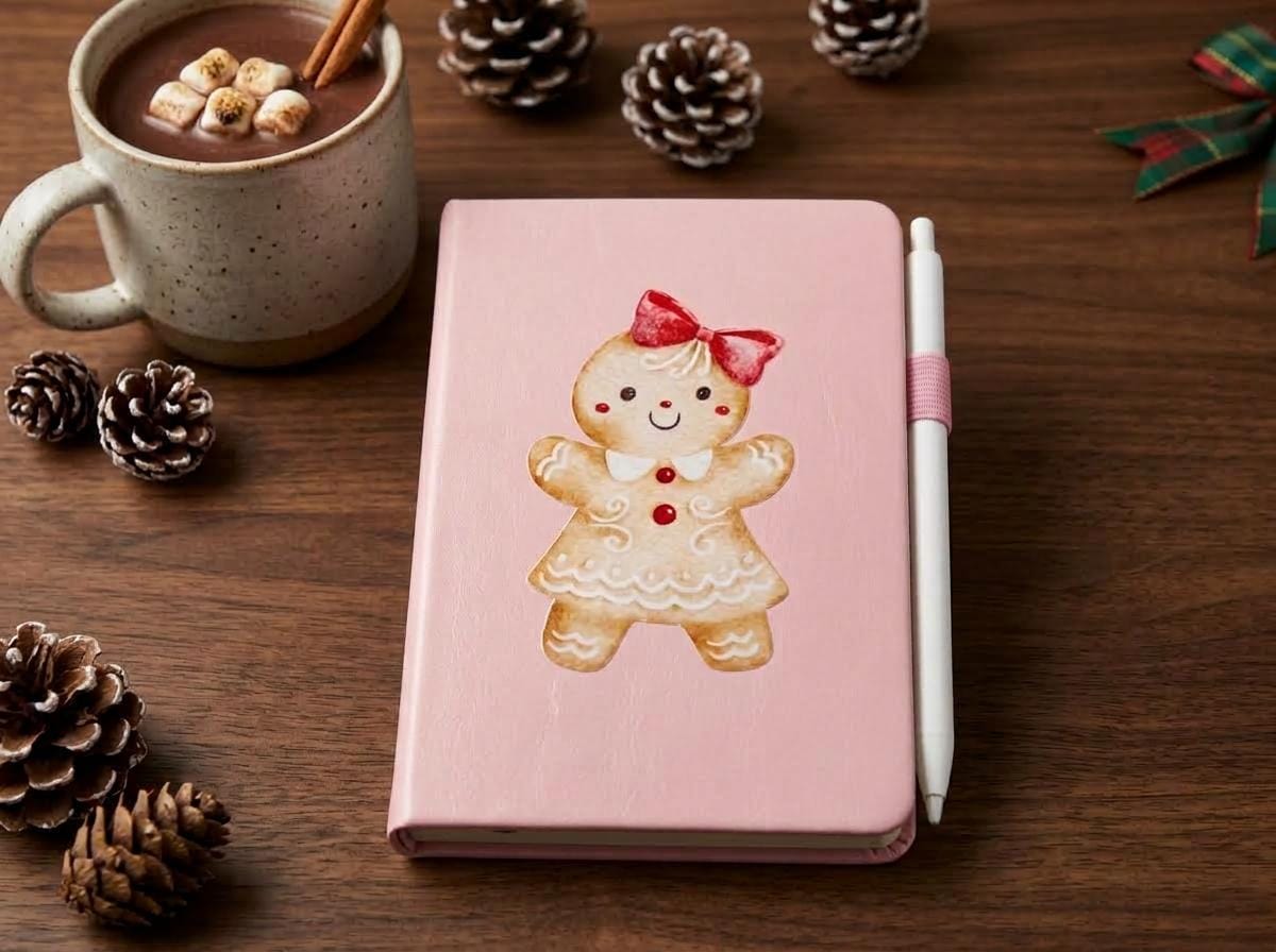 Christmas Hardcover Notebook with Pen Set – Soft Pink Vegan Leather - Teacher Gift