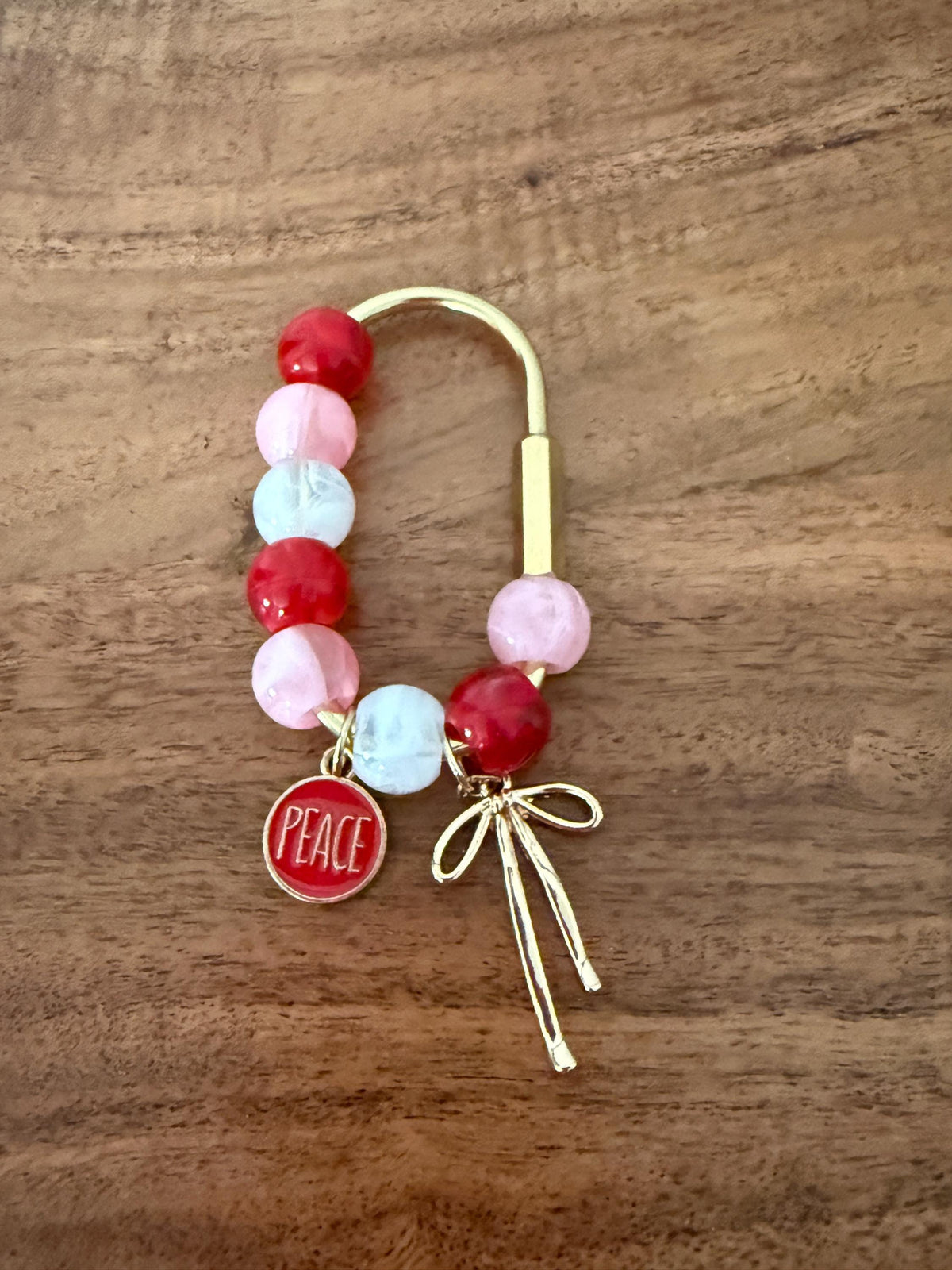 Christmas Beaded Golden Carabiner Bag Charm with Bow  – Holiday stocking stuffer idea