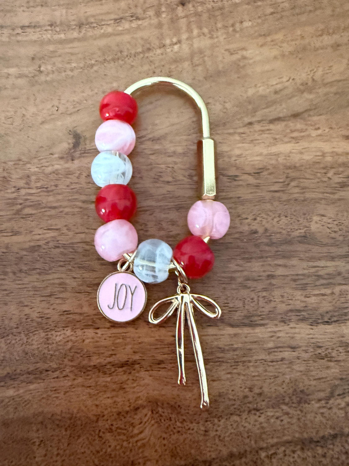 Christmas Beaded Golden Carabiner Bag Charm with Bow  – Holiday stocking stuffer idea