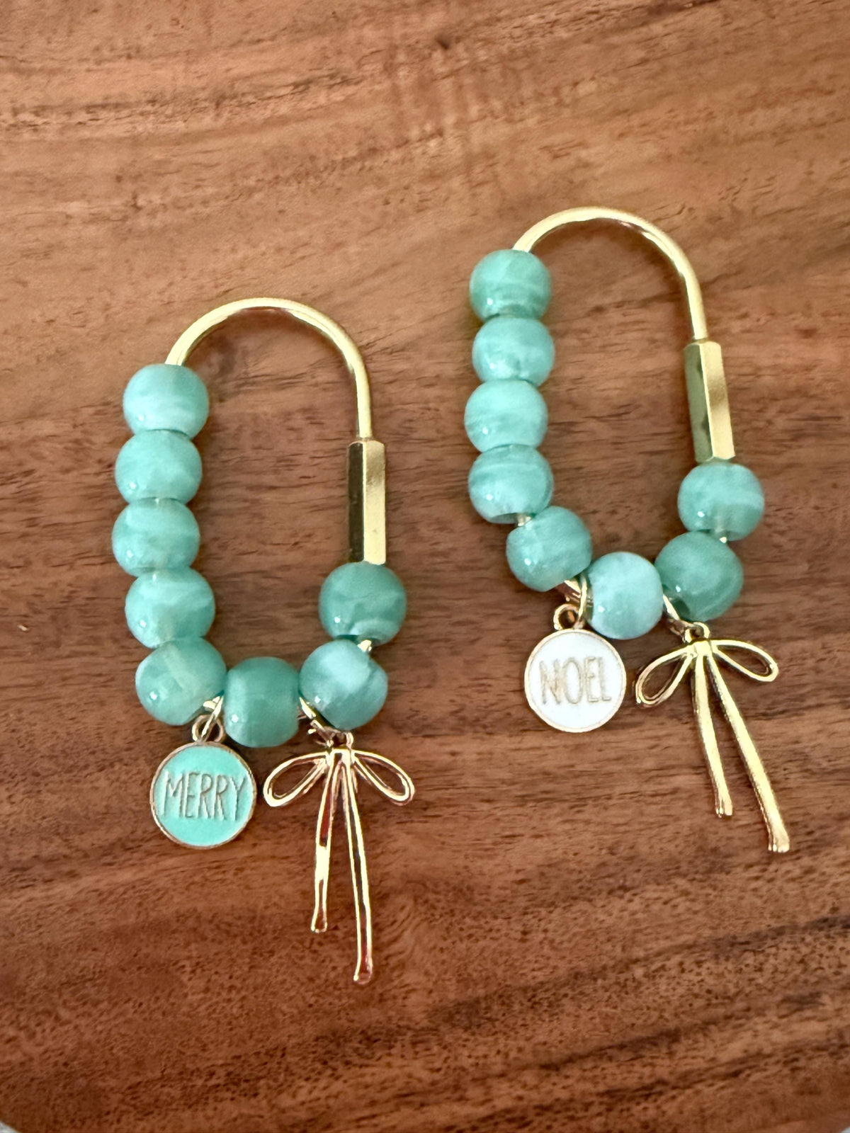 Holiday Bag Charm with Beads, Golden Bow and Festive Medallion - Stocking Stuffer Idea