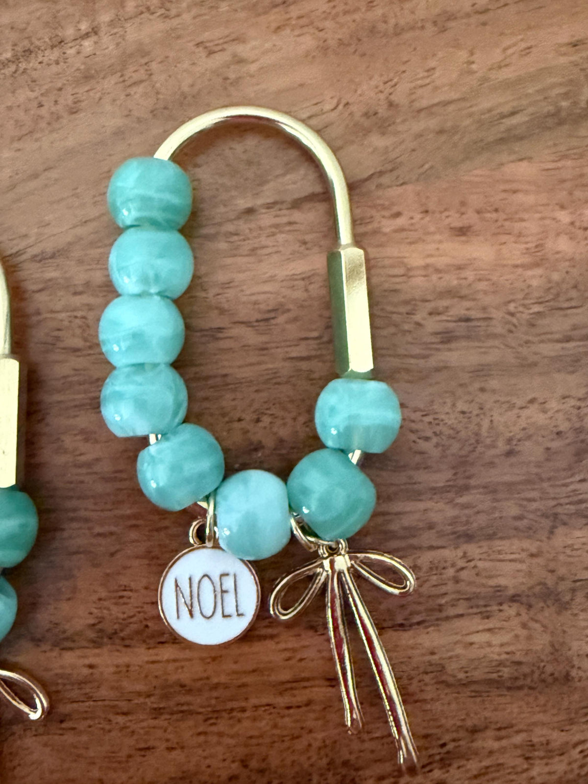Holiday Bag Charm with Beads, Golden Bow and Festive Medallion - Stocking Stuffer Idea