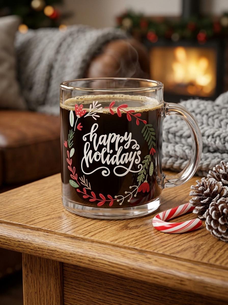 Happy Holidays Festive 12 oz Glass Mug – Teacher Gift, Coffee Lovers