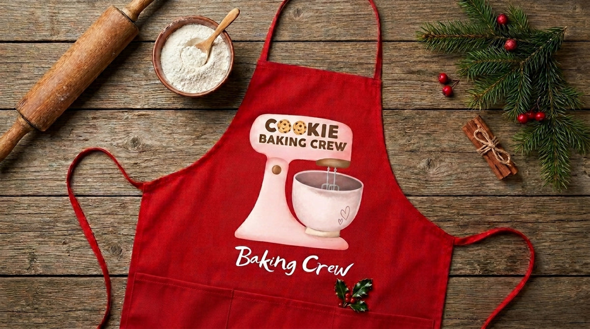 Christmas Holiday Apron - Matching Red Apron Adult and Child - Cookie Baking Crew