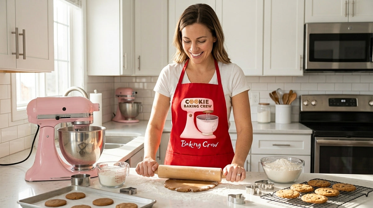 Christmas Holiday Apron - Matching Red Apron Adult and Child - Cookie Baking Crew