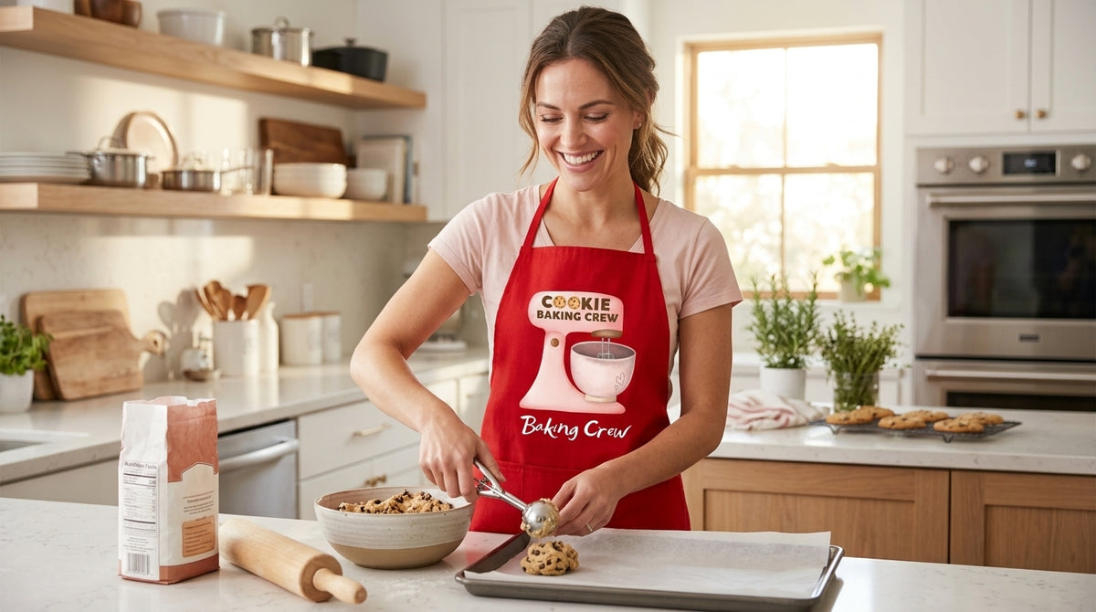 Christmas Holiday Apron - Matching Red Apron Adult and Child - Cookie Baking Crew